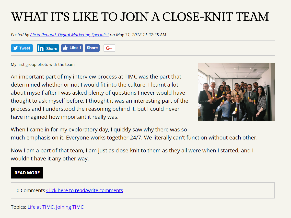Life at TIMC Blog